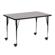 Wren Mobile 24''W x 48''L Rectangular Grey Thermal Laminate Activity Table - Standard Height Adjustable Legs