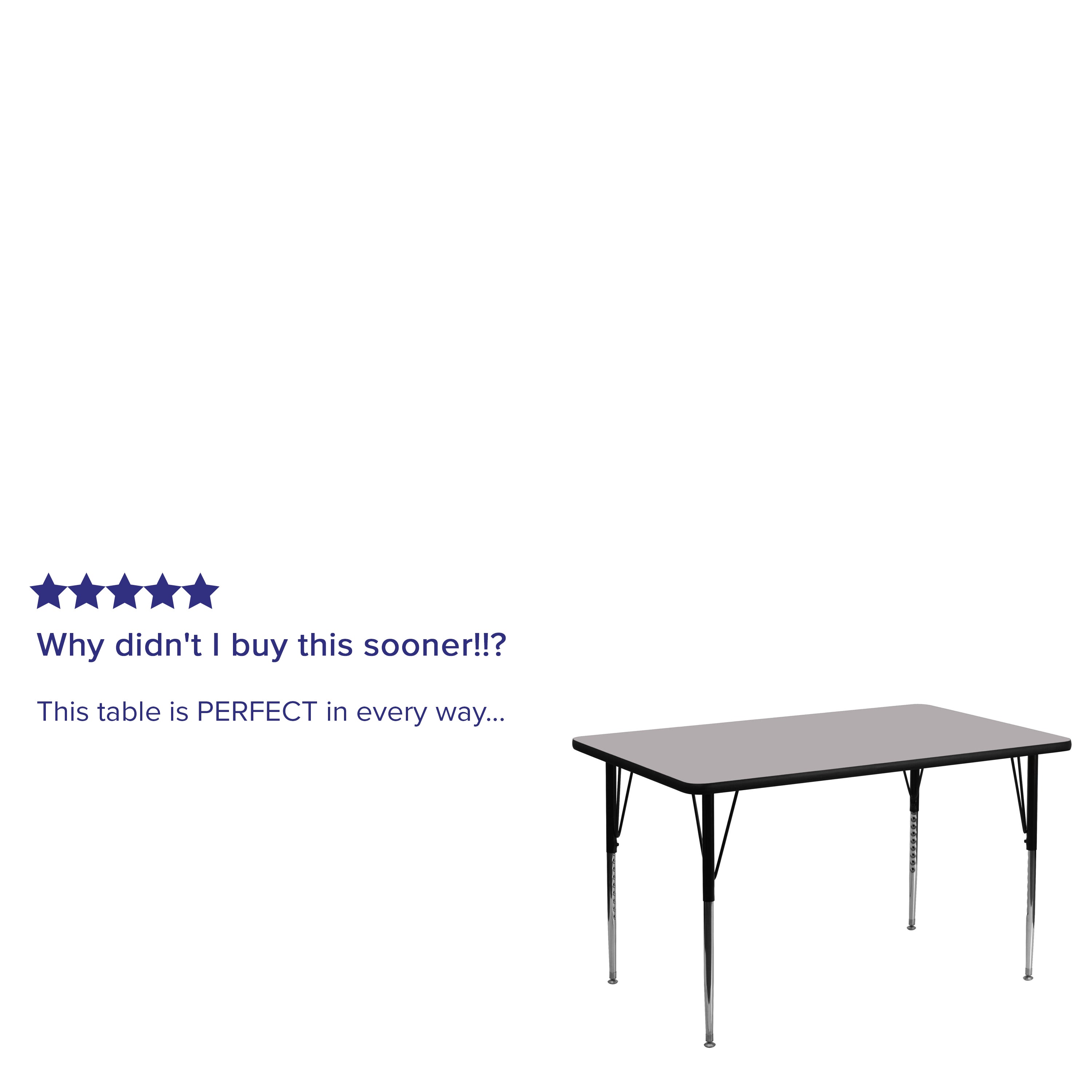 Wren 24''W x 48''L Rectangular Grey Thermal Laminate Activity Table - Standard Height Adjustable Legs