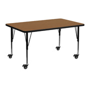 Wren Mobile 24''W x 48''L Rectangular Oak Thermal Laminate Activity Table - Height Adjustable Short Legs