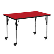 Wren Mobile 24''W x 48''L Rectangular Red HP Laminate Activity Table - Standard Height Adjustable Legs