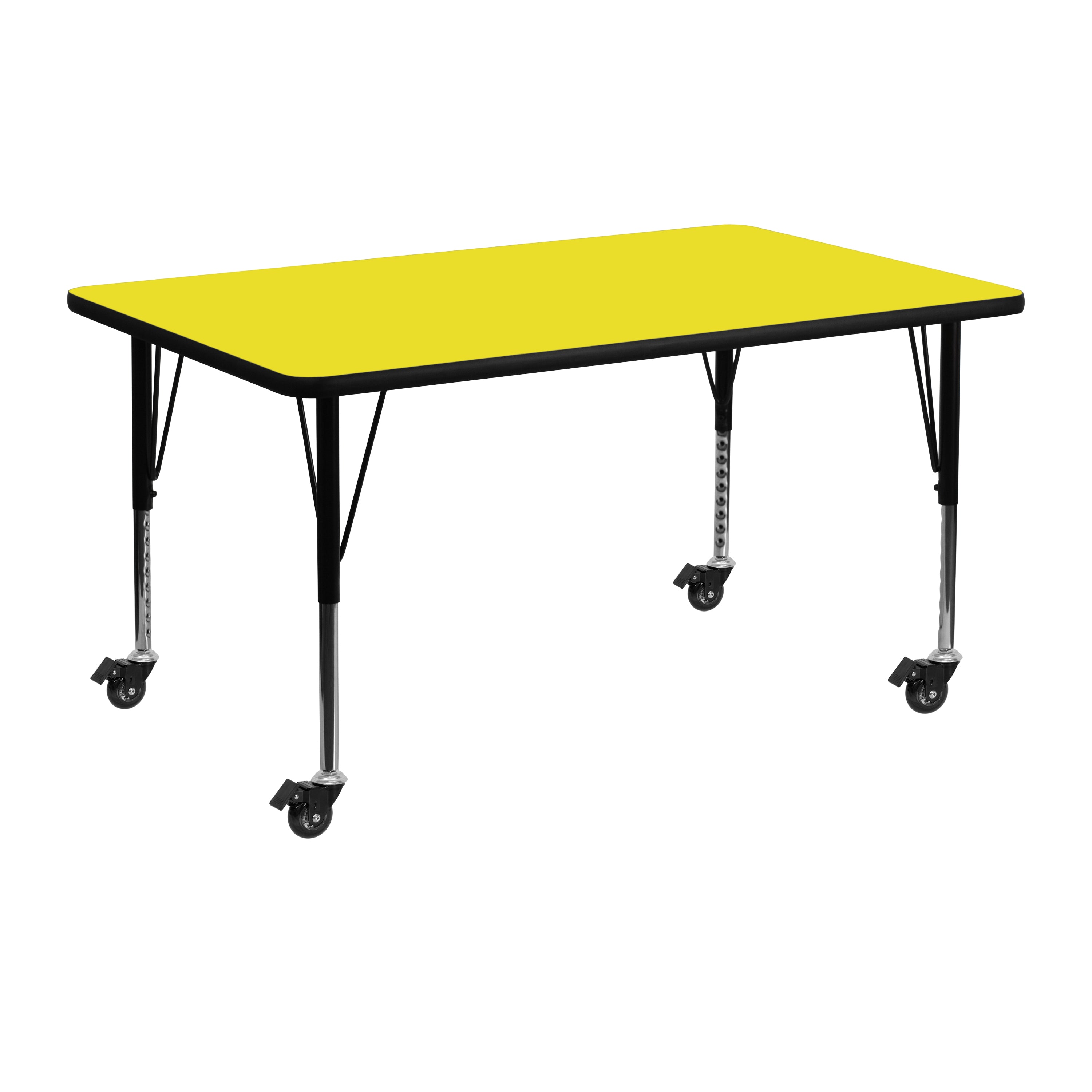 Wren Mobile 24''W x 48''L Rectangular Yellow HP Laminate Activity Table - Height Adjustable Short Legs
