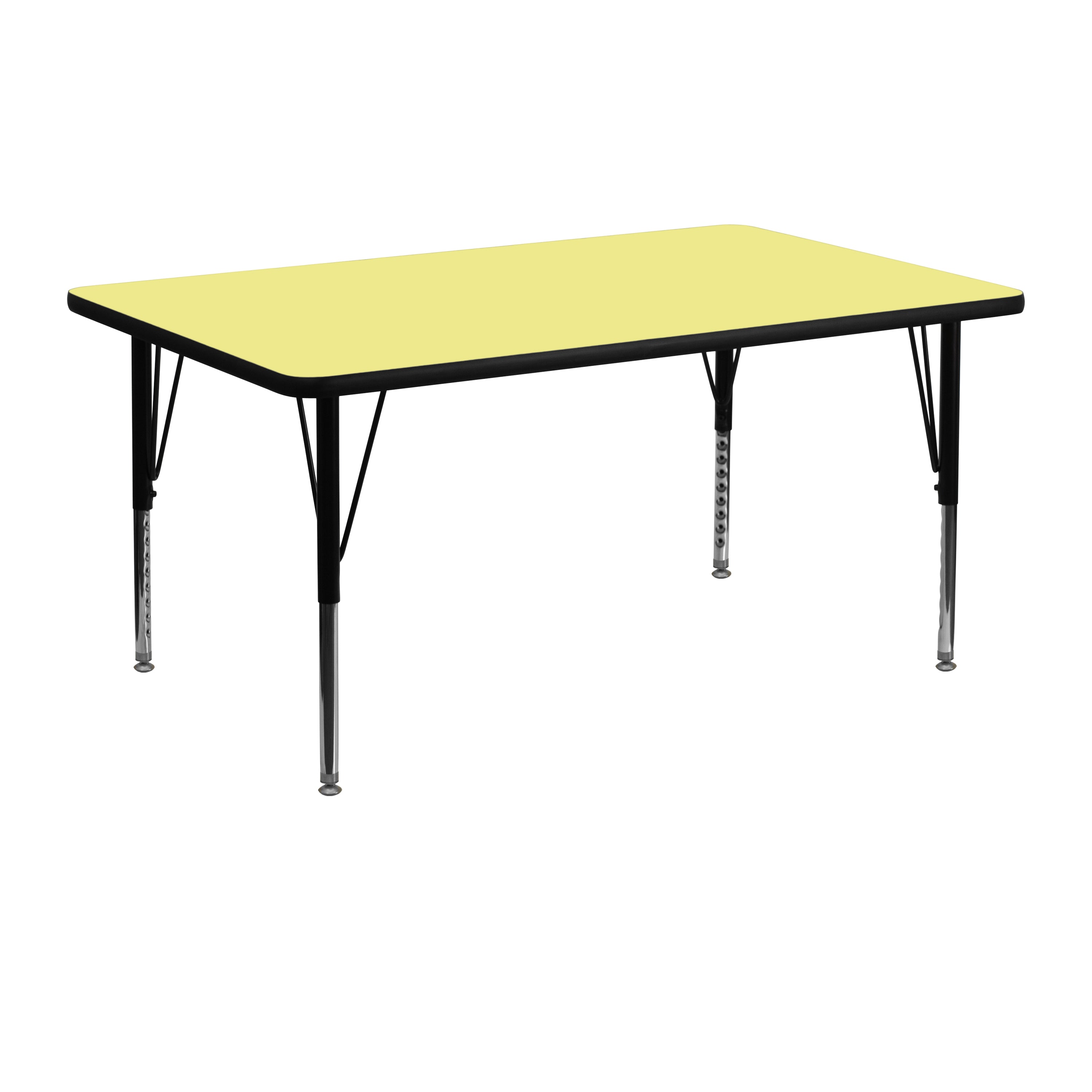 Wren 24''W x 48''L Rectangular Yellow Thermal Laminate Activity Table - Height Adjustable Short Legs