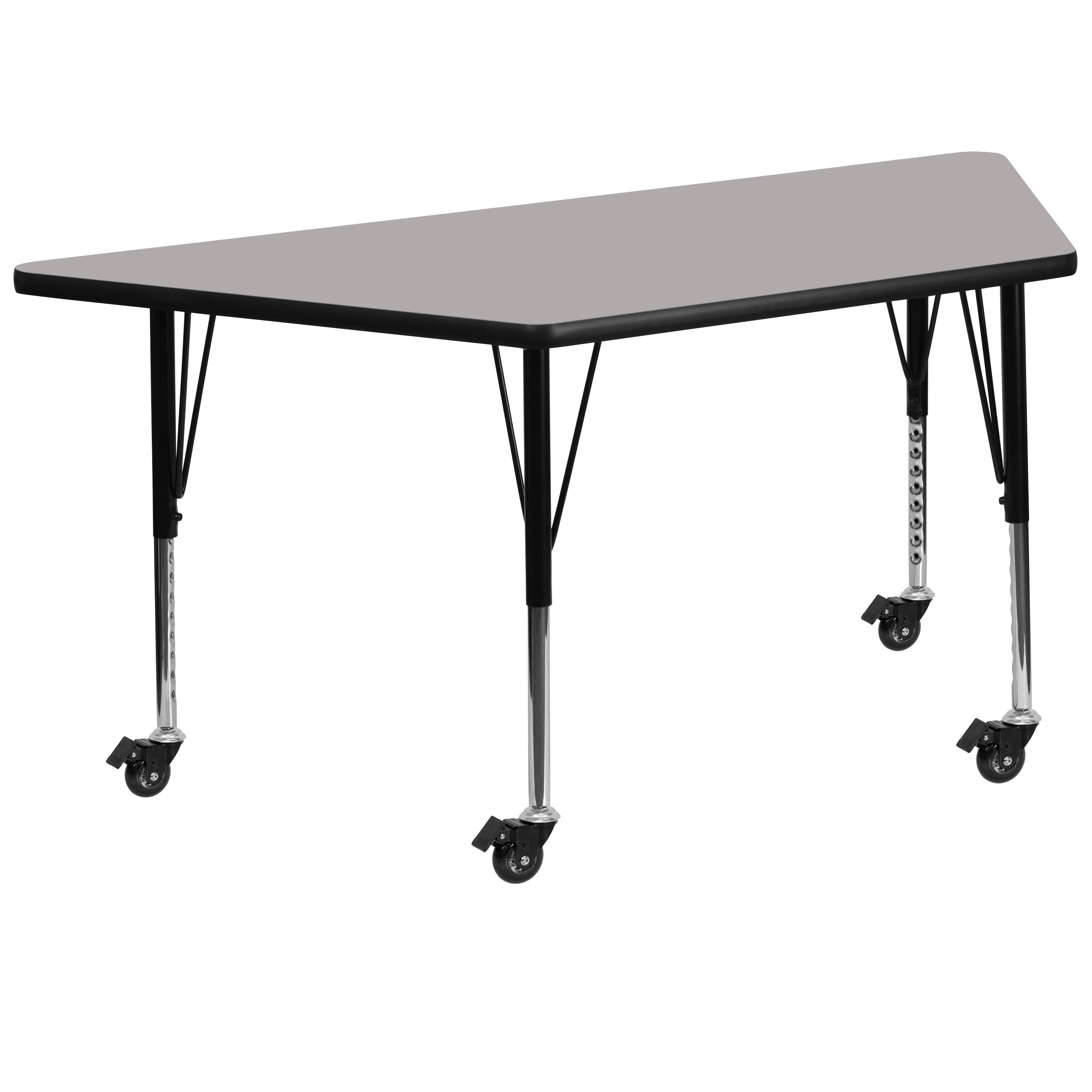 Wren Mobile 22.5''W x 45''L Trapezoid Grey HP Laminate Activity Table - Height Adjustable Short Legs