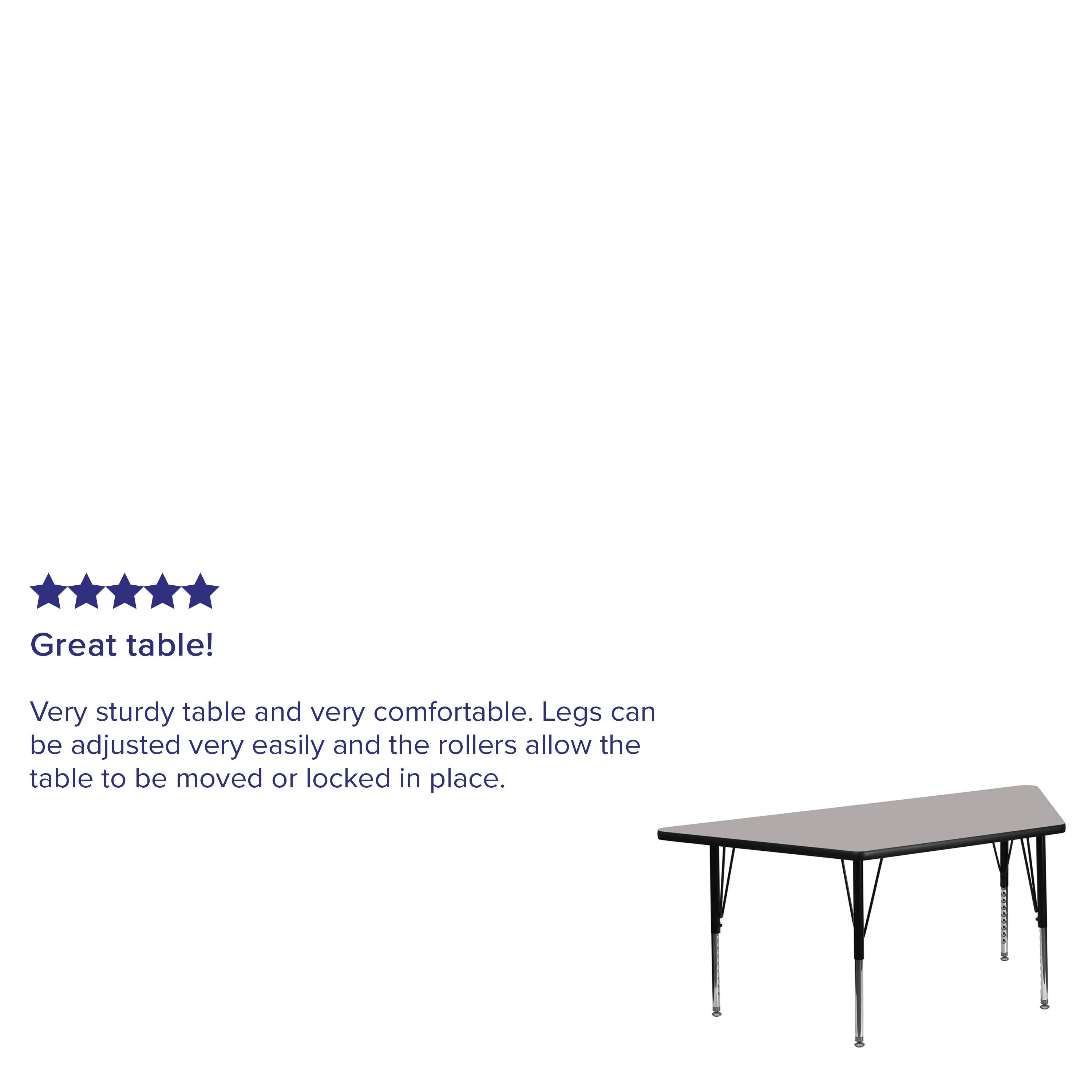 Wren 22.5''W x 45''L Trapezoid Grey HP Laminate Activity Table - Height Adjustable Short Legs