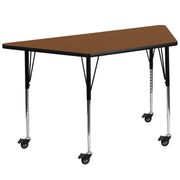 Wren Mobile 22.5''W x 45''L Trapezoid Oak HP Laminate Activity Table - Standard Height Adjustable Legs