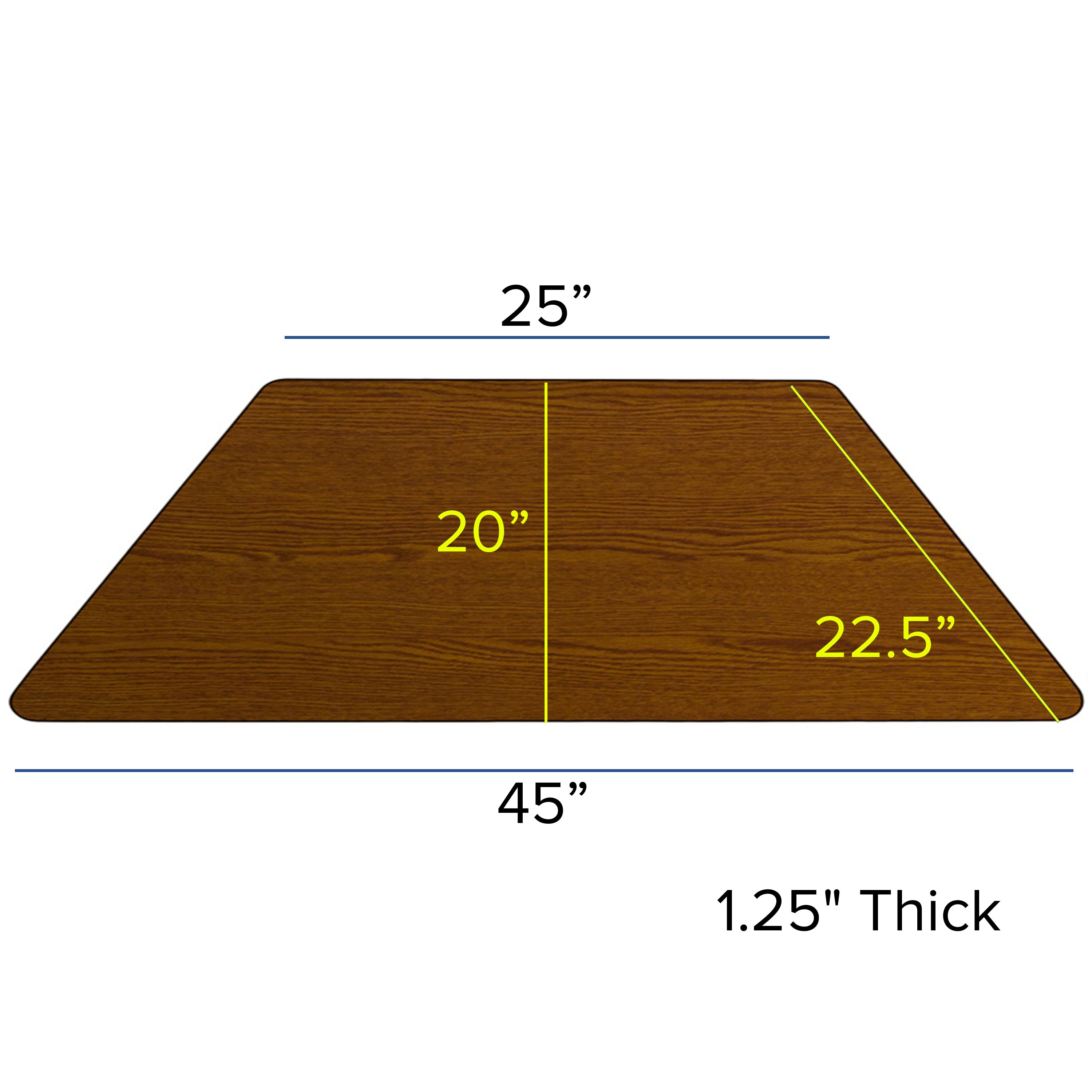 Wren 22.5''W x 45''L Trapezoid Oak HP Laminate Activity Table - Height Adjustable Short Legs