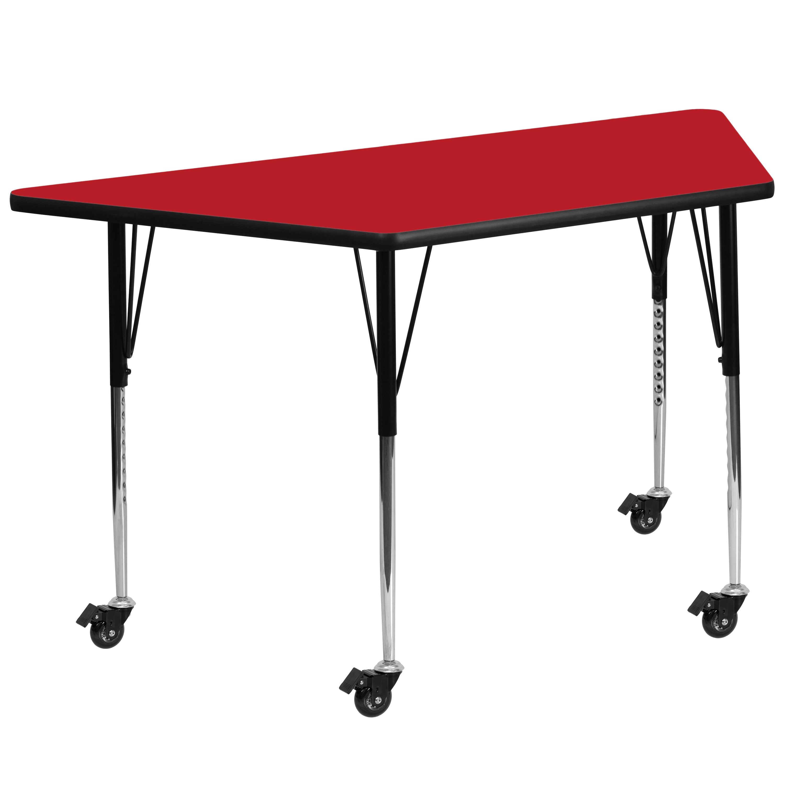 Wren Mobile 22.5''W x 45''L Trapezoid Red HP Laminate Activity Table - Standard Height Adjustable Legs