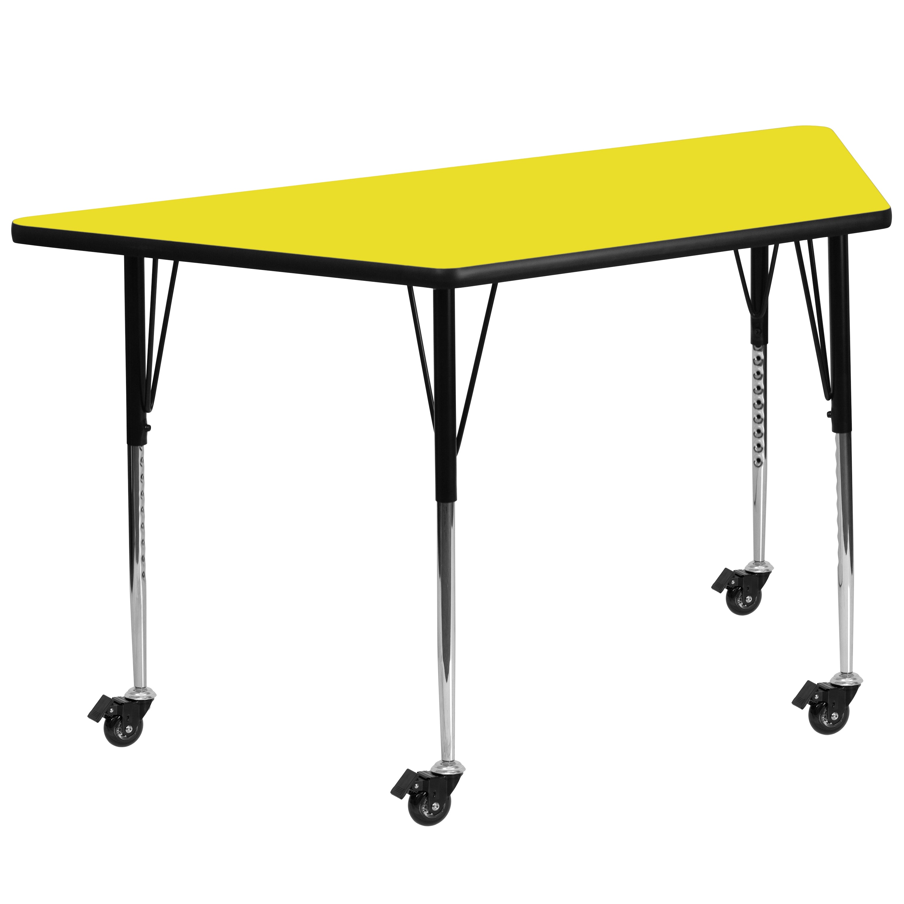 Wren Mobile 22.5''W x 45''L Trapezoid Yellow HP Laminate Activity Table - Standard Height Adjustable Legs