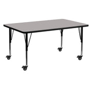 Wren Mobile 24''W x 60''L Rectangular Grey HP Laminate Activity Table - Height Adjustable Short Legs