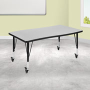 Wren Mobile 28"W x 47.5"L Rectangle Wave Flexible Collaborative Grey Laminate Activity Table - Height Adjust Short Legs