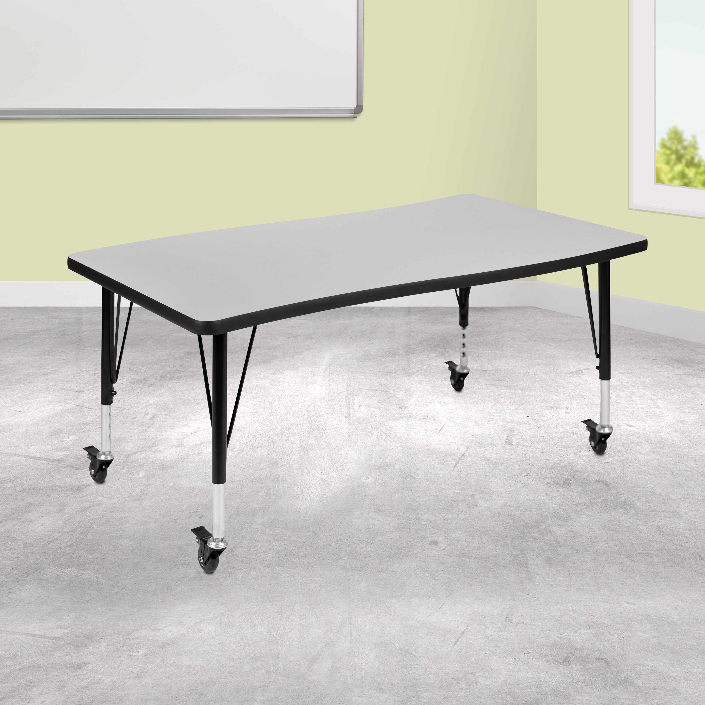 Wren Mobile 28"W x 47.5"L Rectangle Wave Flexible Collaborative Grey Laminate Activity Table - Height Adjust Short Legs
