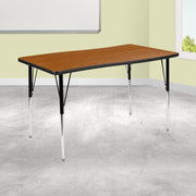 Wren 28"W x 47.5"L Rectangular Wave Flexible Collaborative Oak Finish Laminate Activity Table - Standard Height Adjust Legs