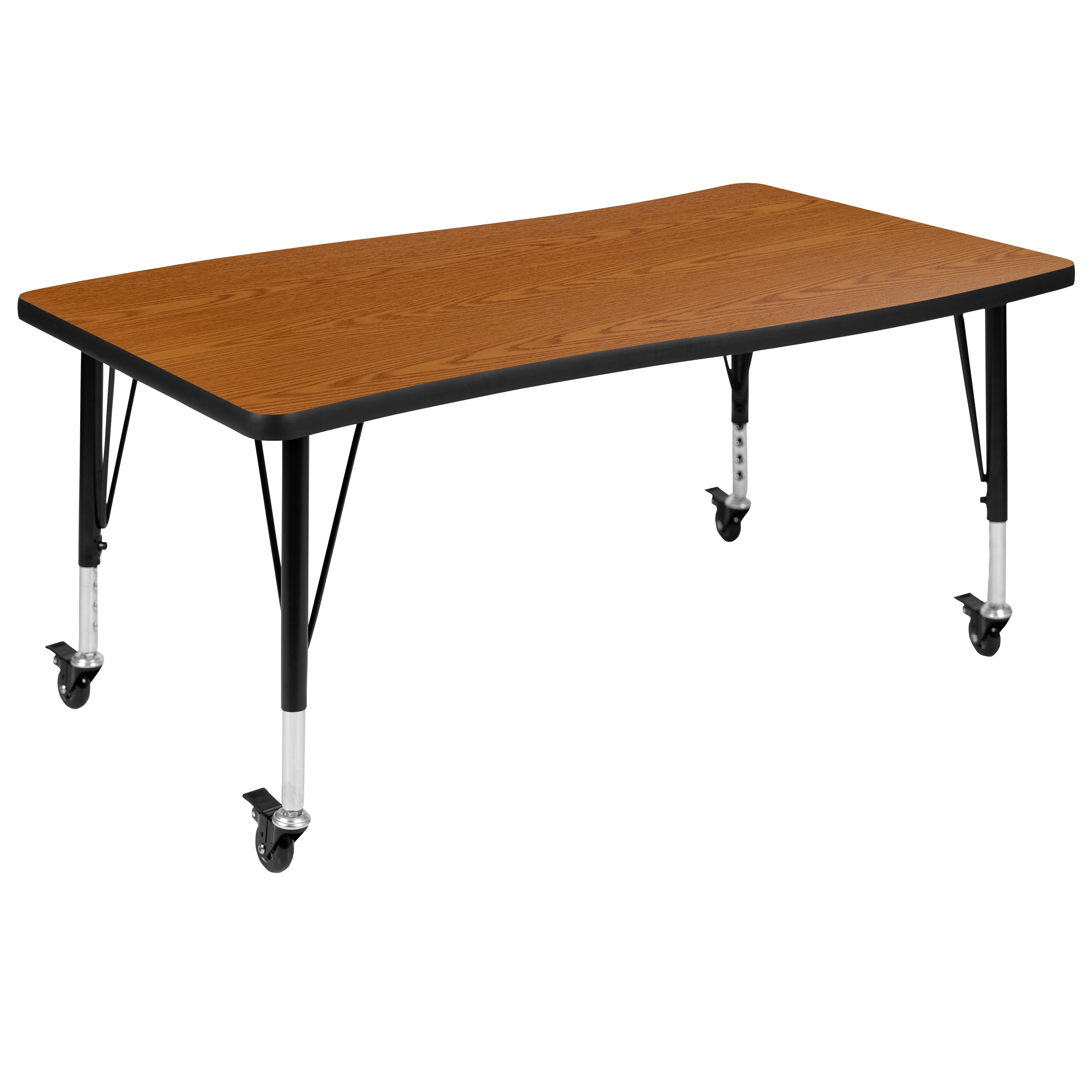Wren Mobile 28"W x 47.5"L Rectangle Wave Flexible Collaborative Oak Laminate Activity Table - Height Adjust Short Legs