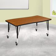 Wren Mobile 28"W x 47.5"L Rectangle Wave Flexible Collaborative Oak Laminate Activity Table - Height Adjust Short Legs