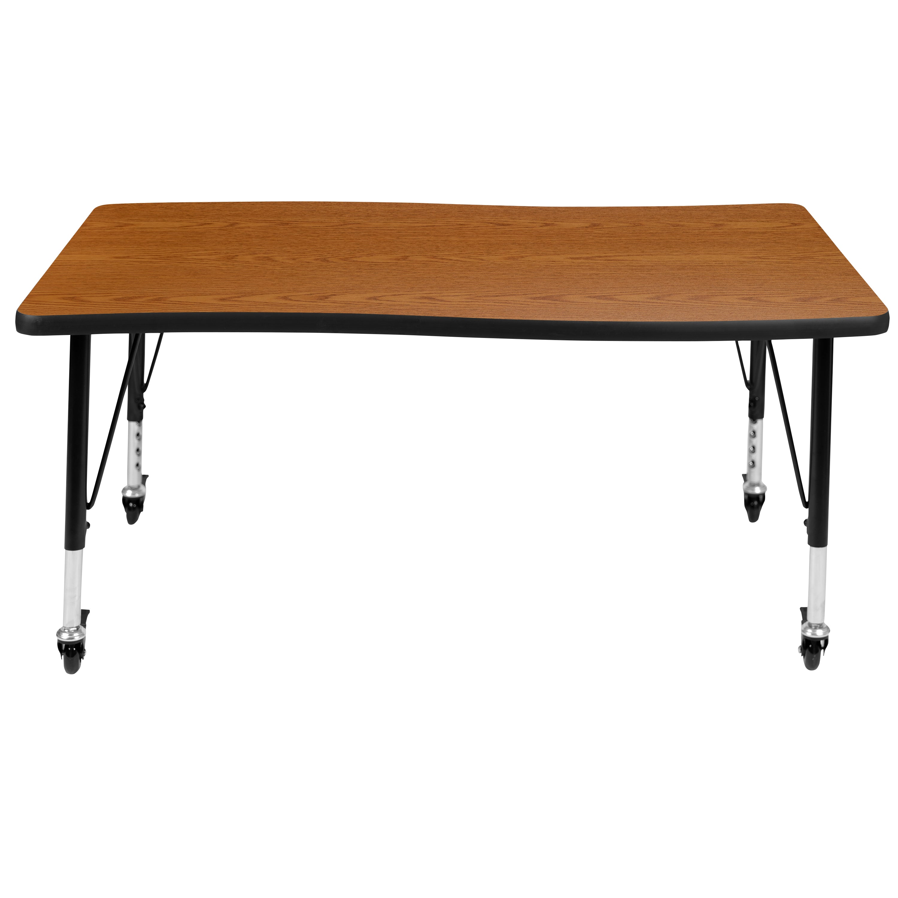 Wren Mobile 28"W x 47.5"L Rectangle Wave Flexible Collaborative Oak Laminate Activity Table - Height Adjust Short Legs