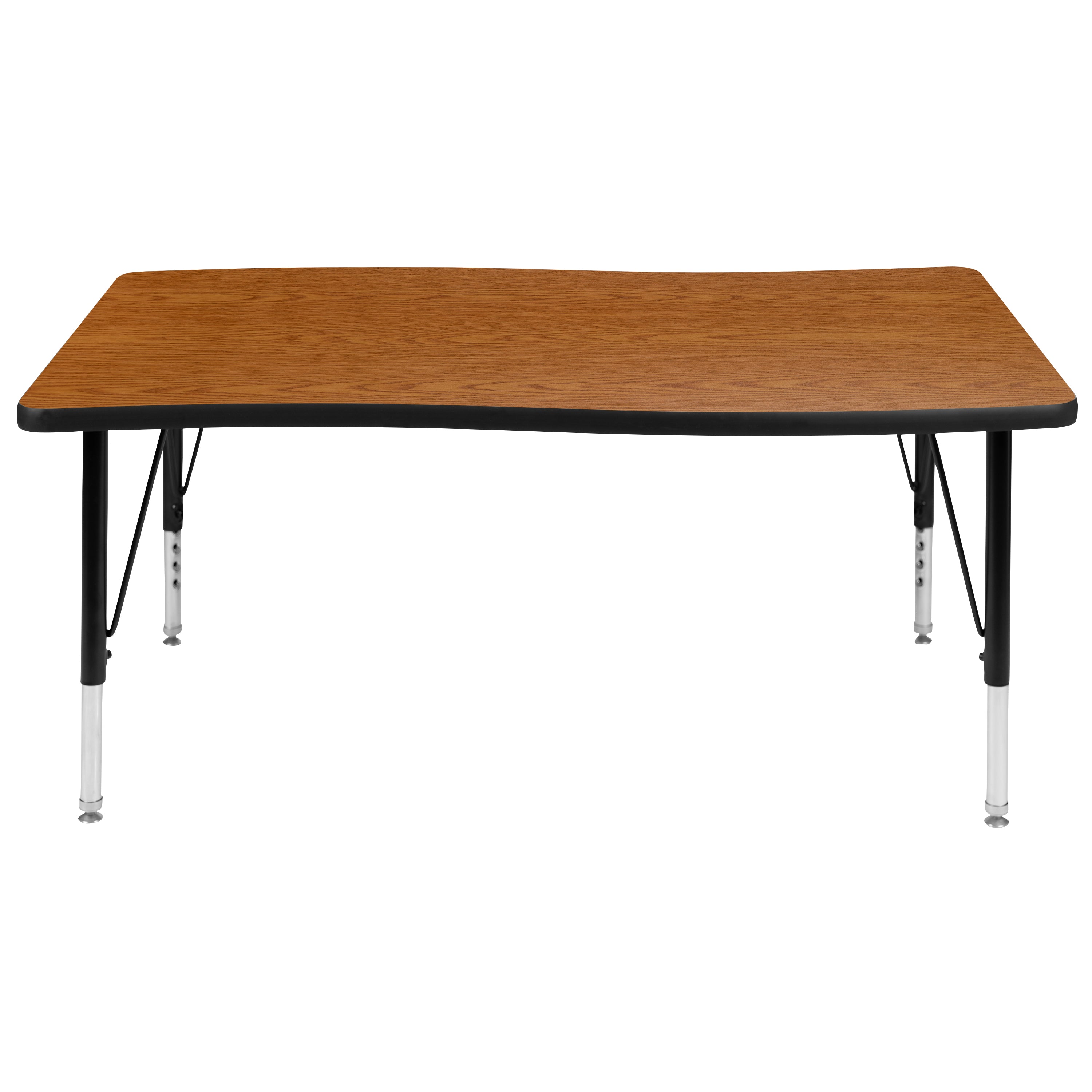 Wren 28"W x 47.5"L Rectangle Wave Flexible Collaborative Oak Thermal Laminate Activity Table - Height Adjust Short Legs