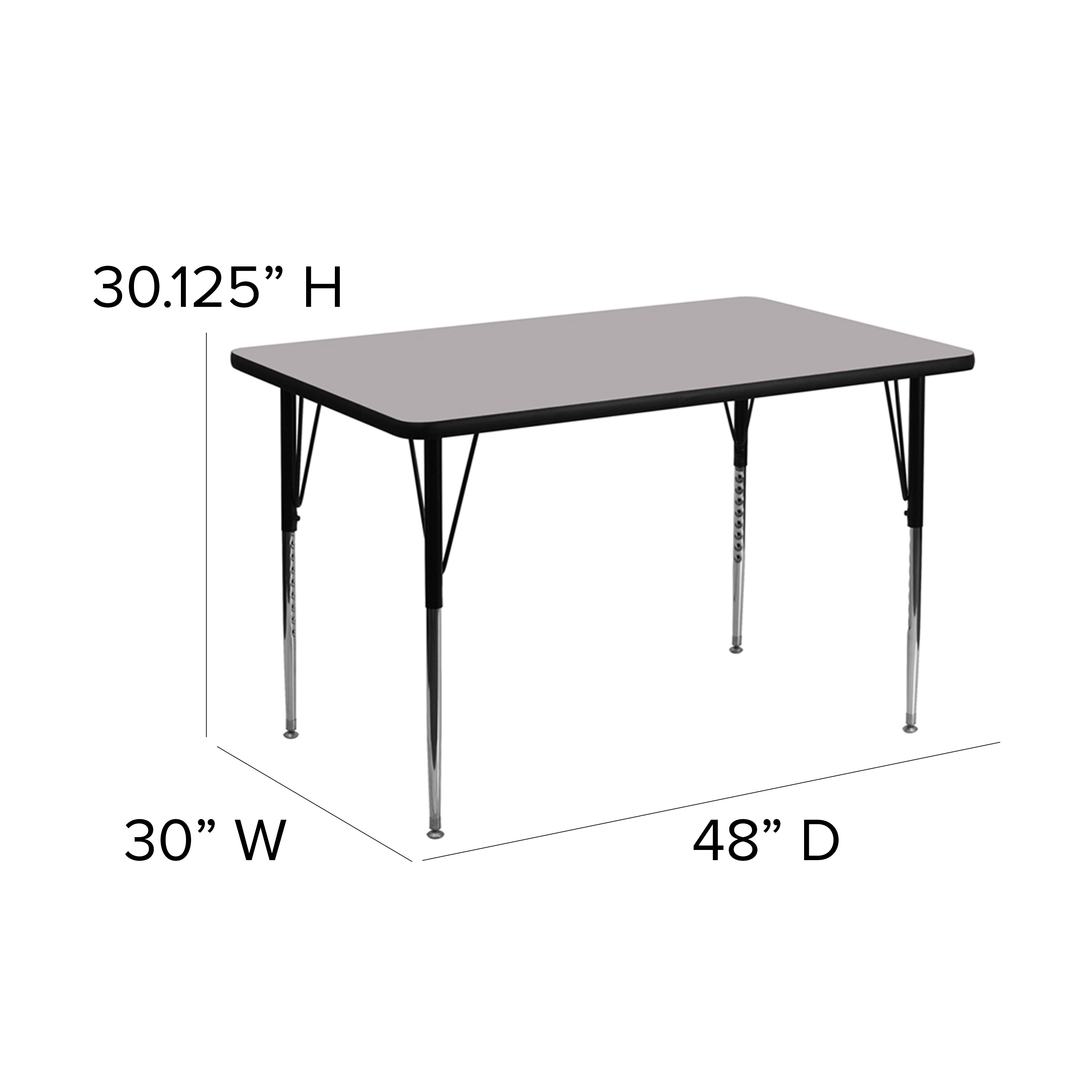 Wren 30''W x 48''L Rectangular Grey Thermal Laminate Activity Table - Standard Height Adjustable Legs