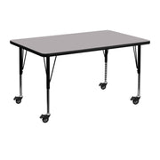 Wren Mobile 30''W x 48''L Rectangular Grey Thermal Laminate Activity Table - Height Adjustable Short Legs
