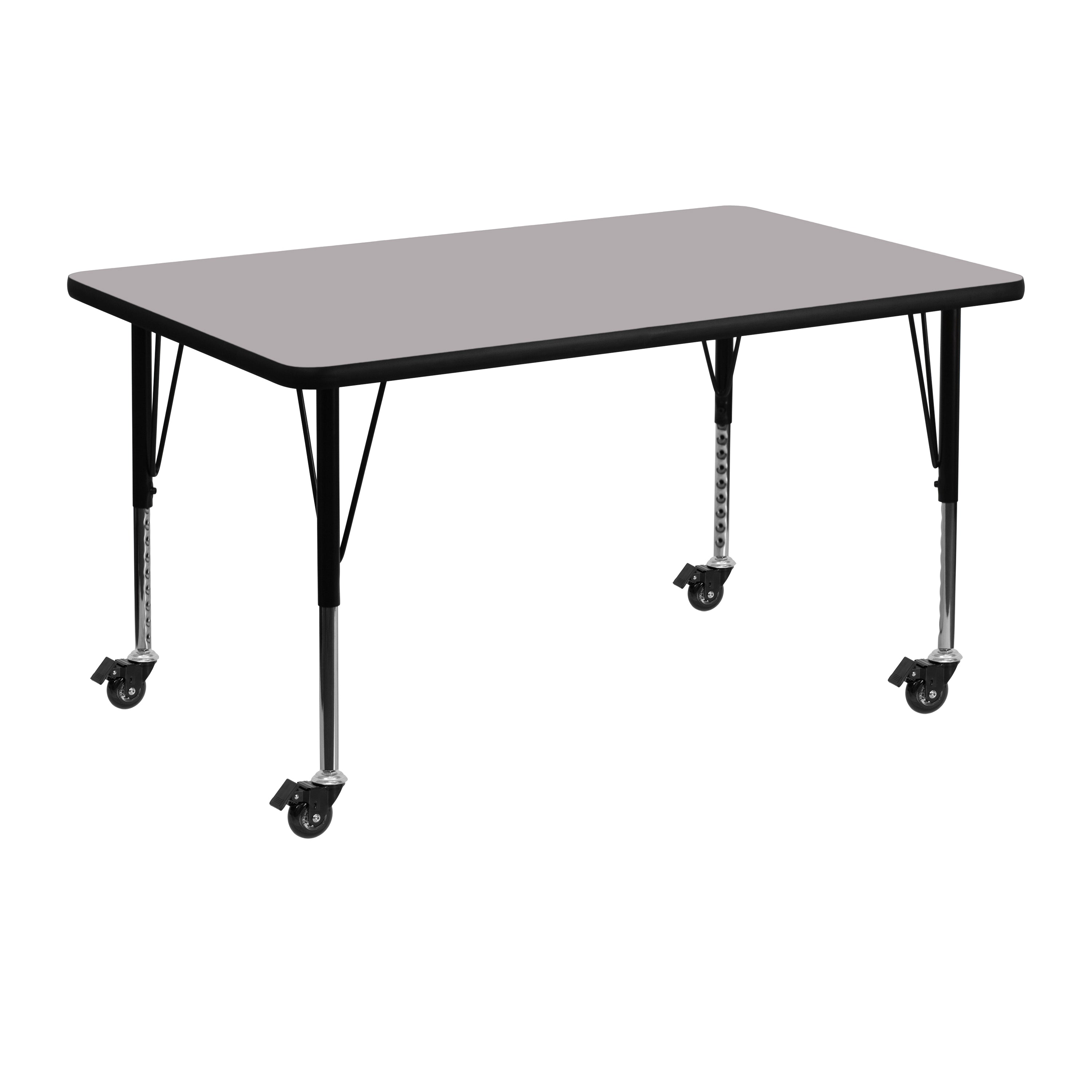 Wren Mobile 30''W x 48''L Rectangular Grey Thermal Laminate Activity Table - Height Adjustable Short Legs