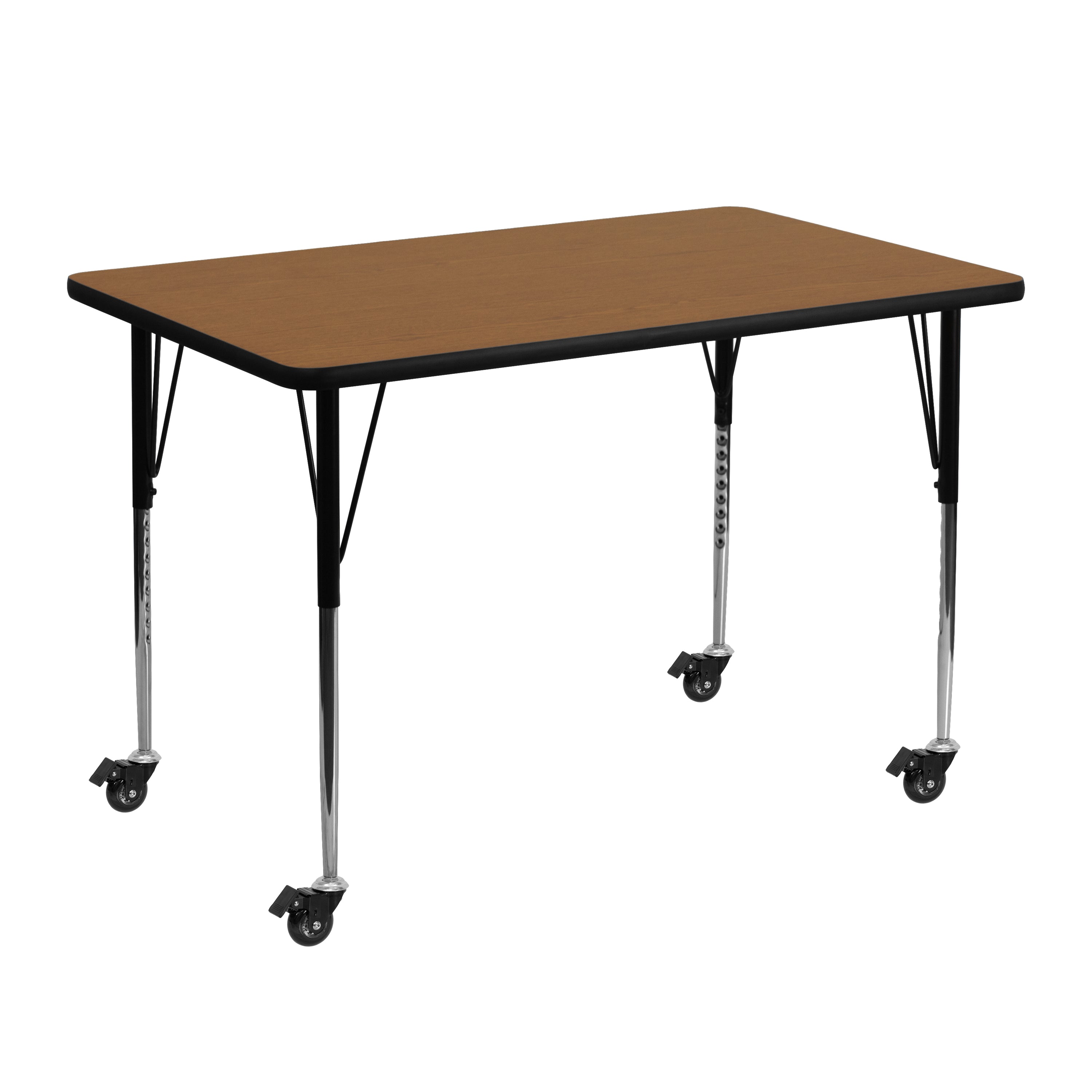 Wren Mobile 30''W x 48''L Rectangular Oak Thermal Laminate Activity Table - Standard Height Adjustable Legs