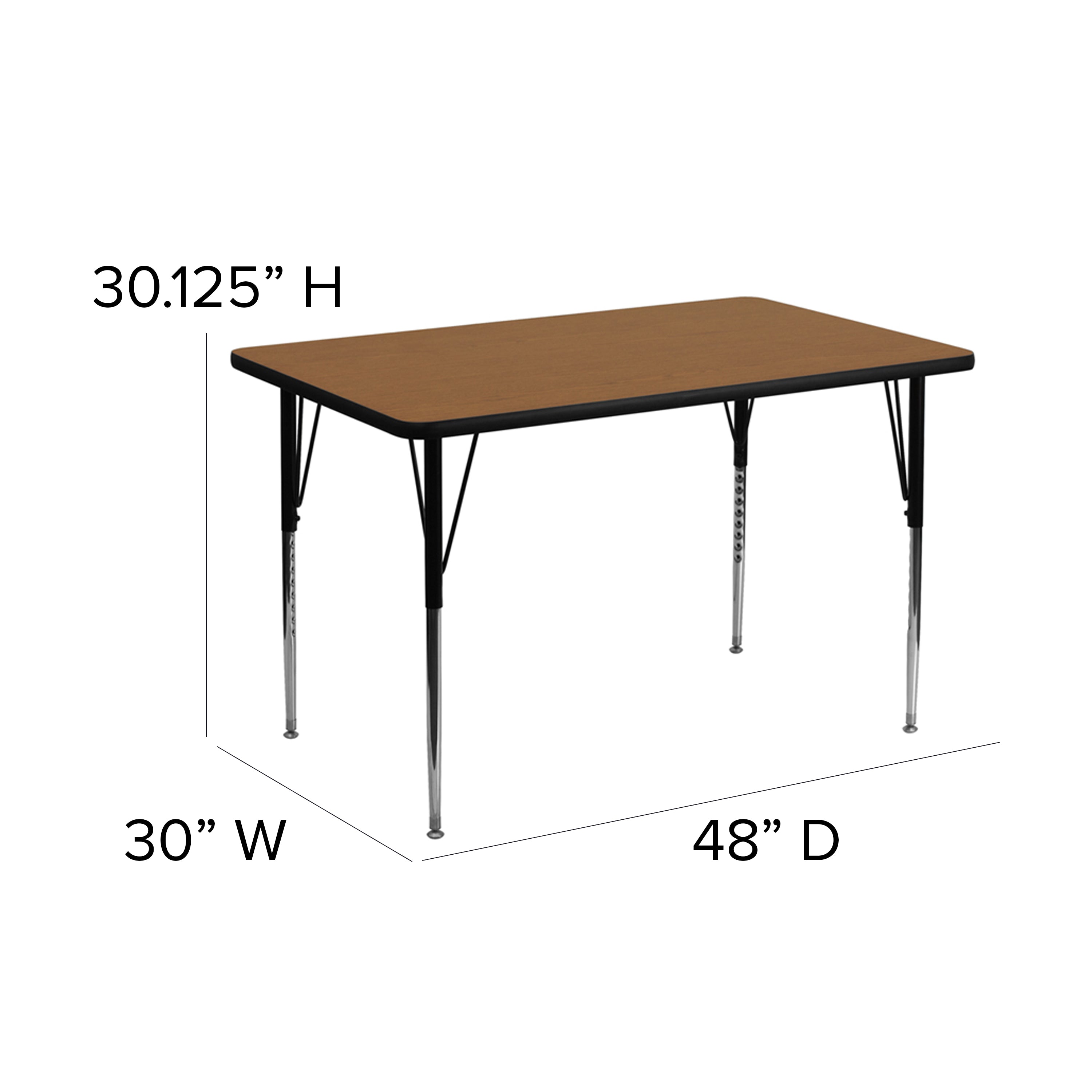 Wren 30''W x 48''L Rectangular Oak Thermal Laminate Activity Table - Standard Height Adjustable Legs
