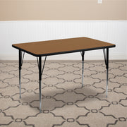 Wren 30''W x 48''L Rectangular Oak Thermal Laminate Activity Table - Standard Height Adjustable Legs