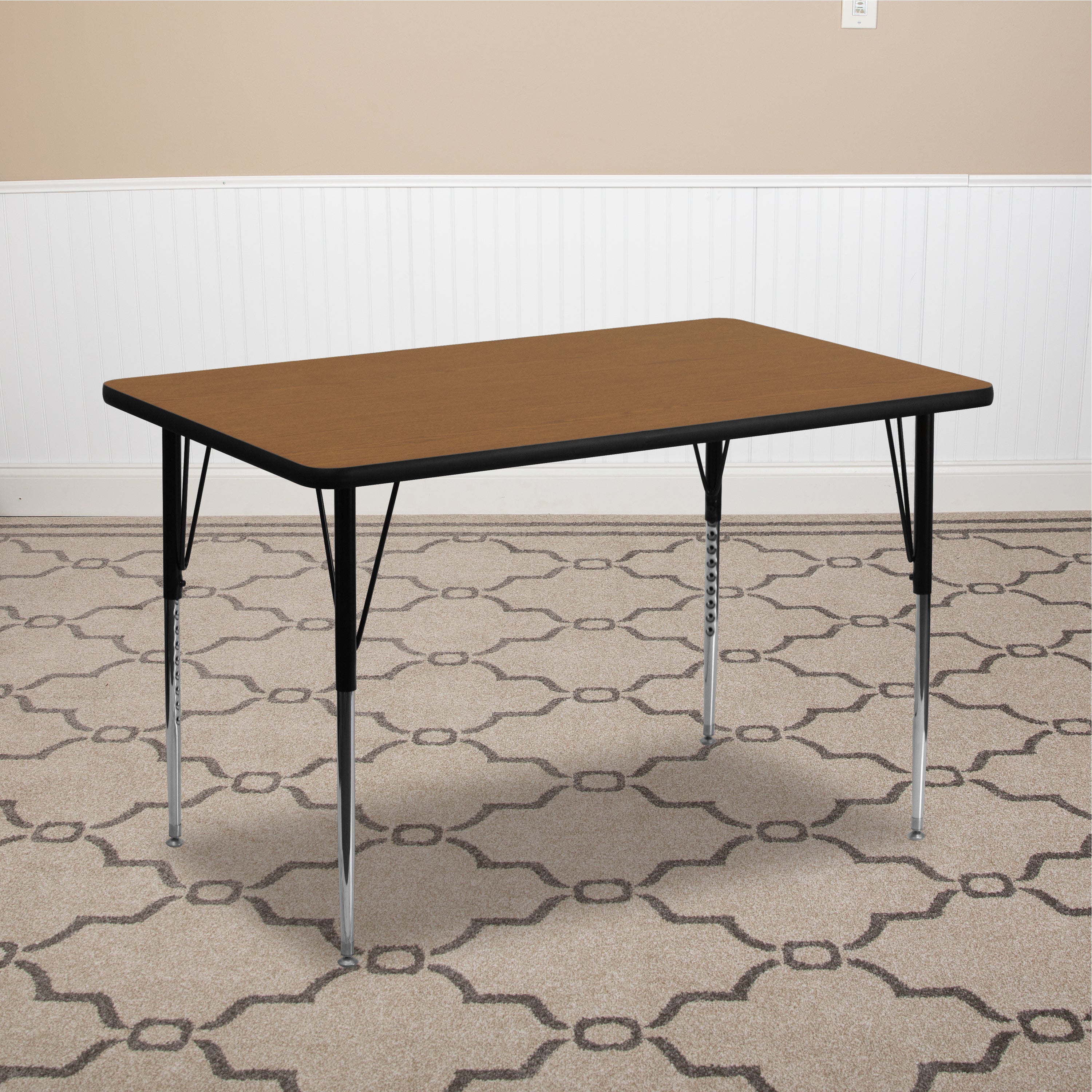 Wren 30''W x 48''L Rectangular Oak Thermal Laminate Activity Table - Standard Height Adjustable Legs