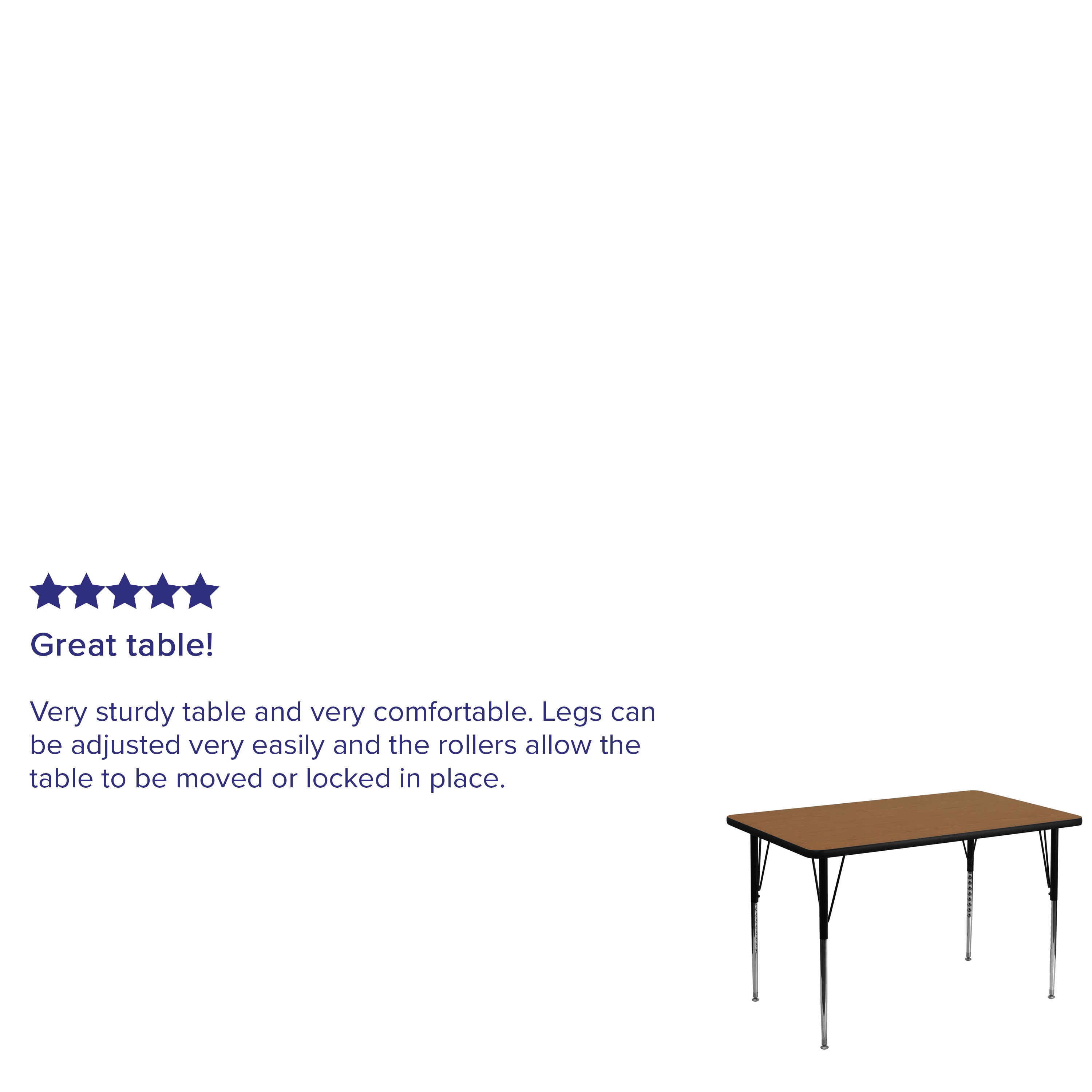 Wren 30''W x 48''L Rectangular Oak Thermal Laminate Activity Table - Standard Height Adjustable Legs