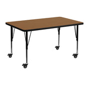 Wren Mobile 30''W x 48''L Rectangular Oak Thermal Laminate Activity Table - Height Adjustable Short Legs