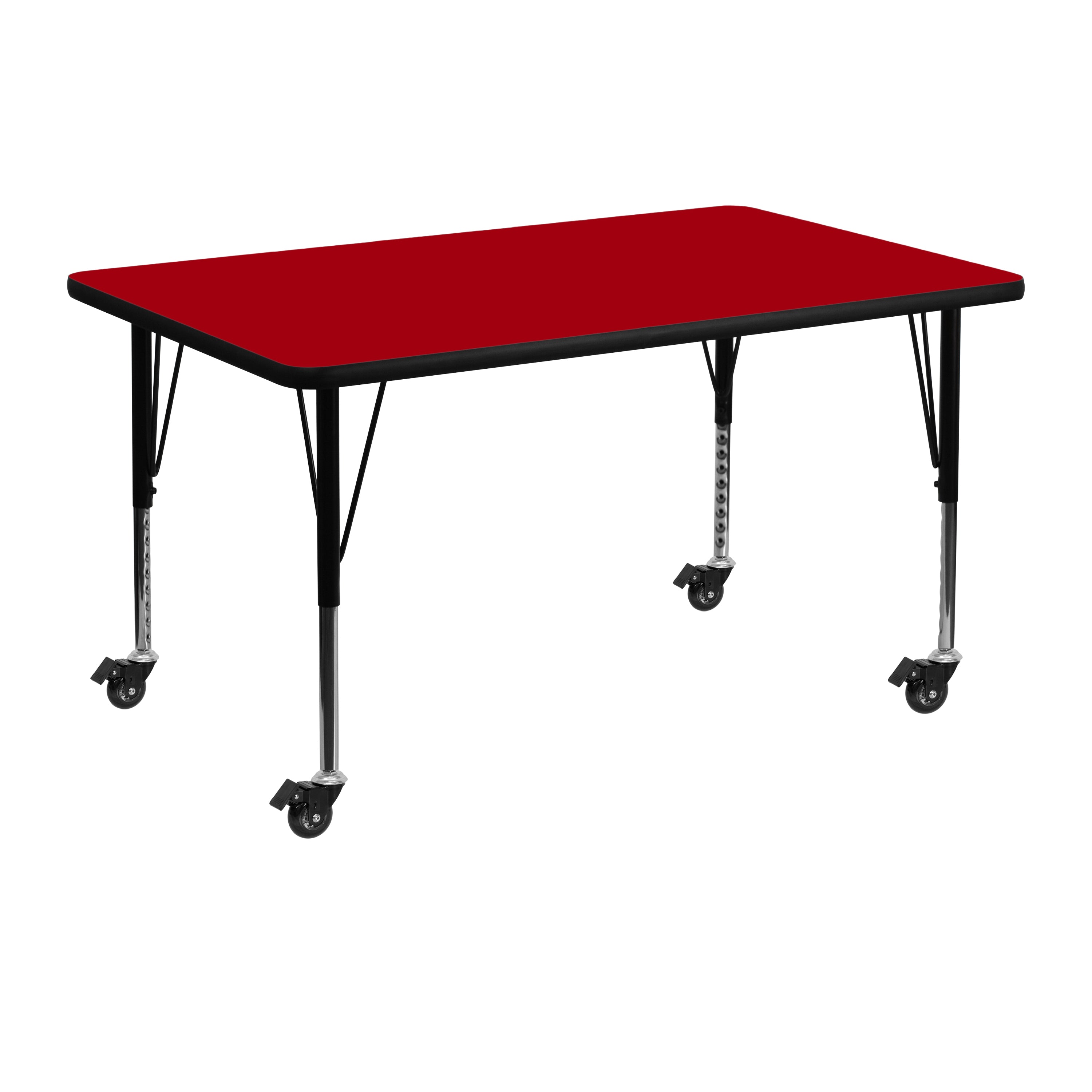Wren Mobile 30''W x 48''L Rectangular Red Thermal Laminate Activity Table - Height Adjustable Short Legs