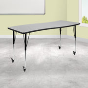 Wren Mobile 26"W x 60"L Rectangle Wave Flexible Collaborative Grey Laminate Activity Table - Standard Height Adjust Legs