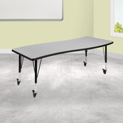 Wren Mobile 26"W x 60"L Rectangle Wave Flexible Collaborative Grey Laminate Activity Table - Height Adjust Short Legs
