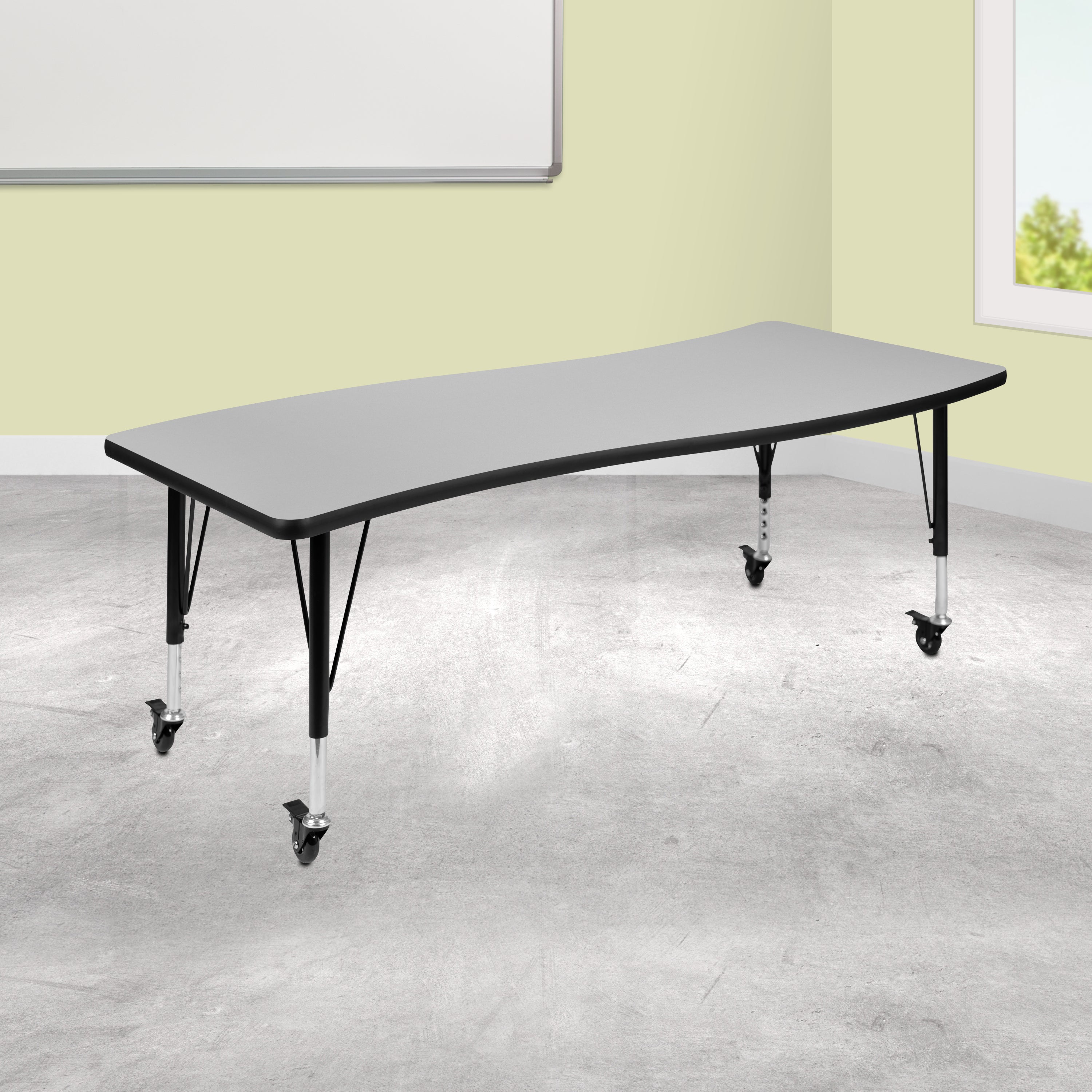 Wren Mobile 26"W x 60"L Rectangle Wave Flexible Collaborative Grey Laminate Activity Table - Height Adjust Short Legs