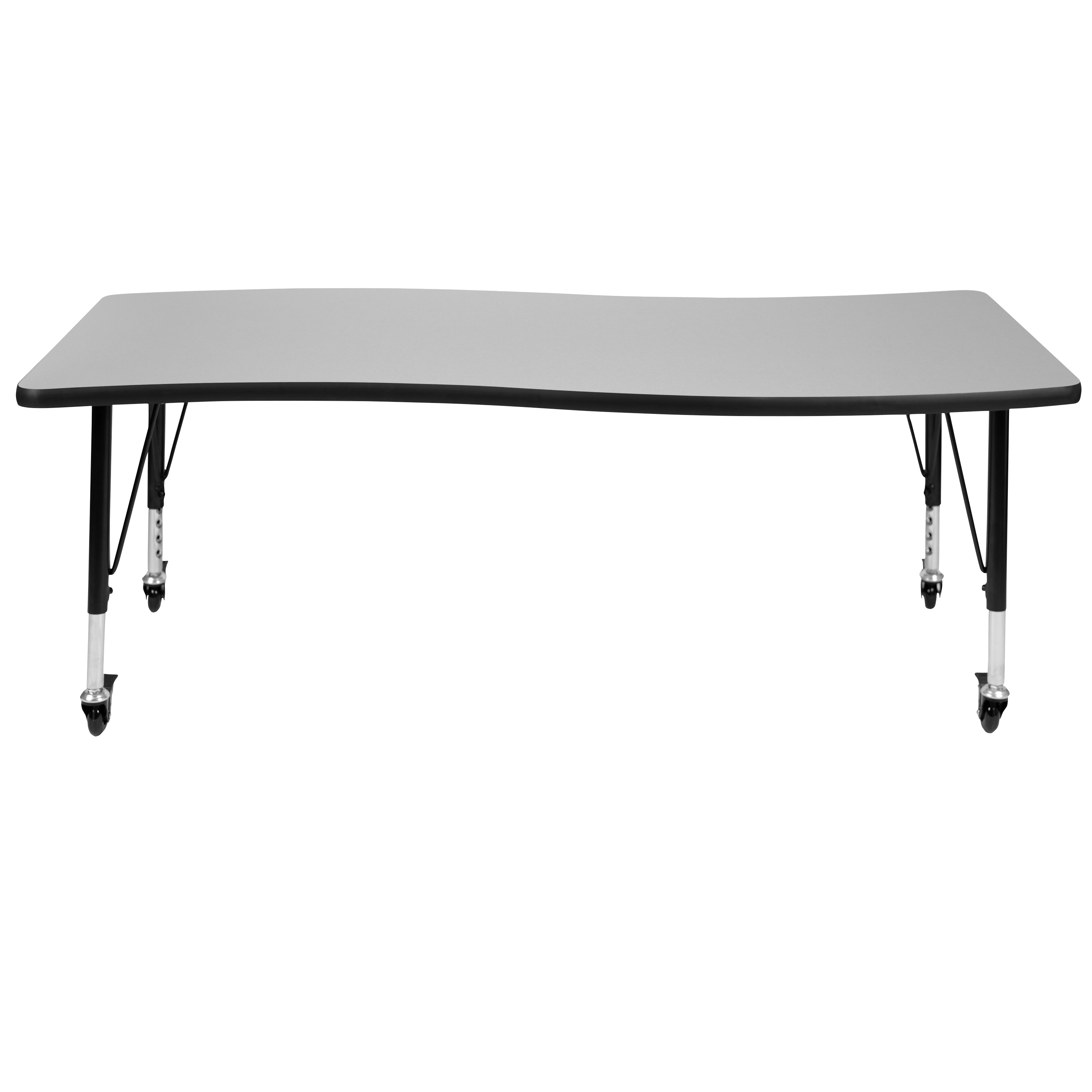 Wren Mobile 26"W x 60"L Rectangle Wave Flexible Collaborative Grey Laminate Activity Table - Height Adjust Short Legs