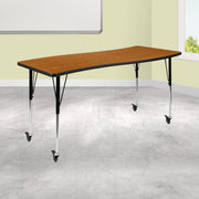 Wren Mobile 26"W x 60"L Rectangle Wave Flexible Collaborative Oak Laminate Activity Table - Standard Height Adjust Legs