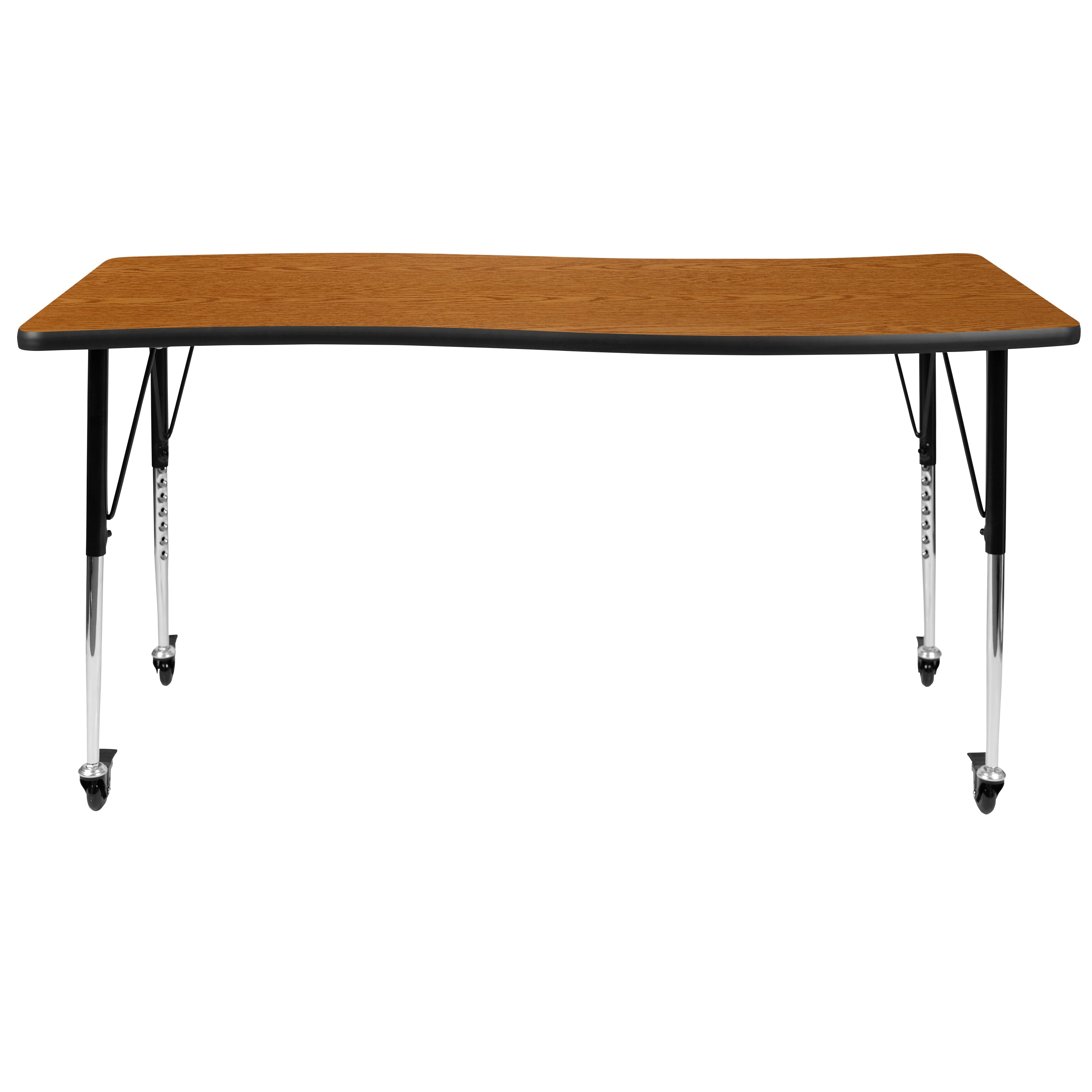 Wren Mobile 26"W x 60"L Rectangle Wave Flexible Collaborative Oak Laminate Activity Table - Standard Height Adjust Legs