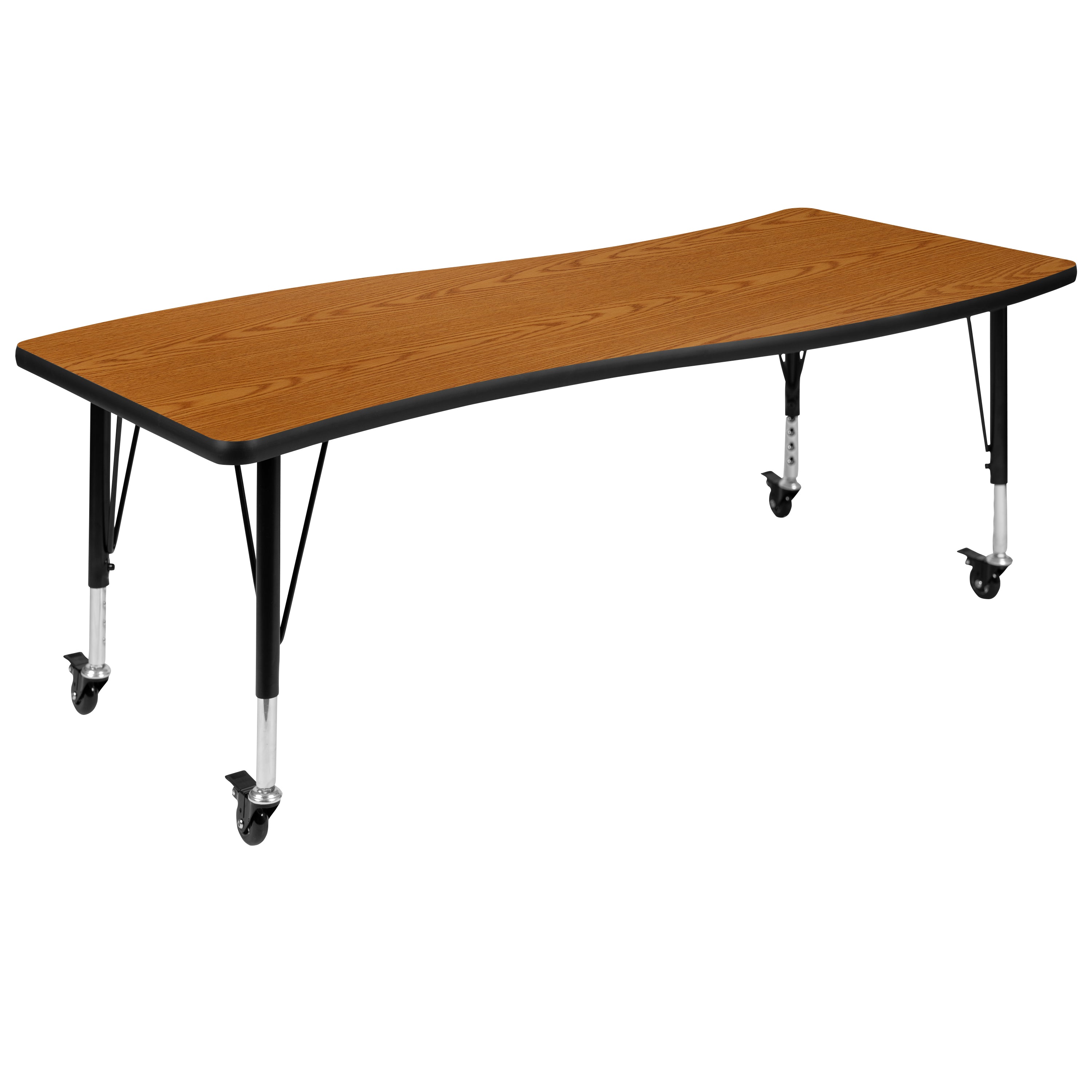 Wren Mobile 26"W x 60"L Rectangle Wave Flexible Collaborative Oak Laminate Activity Table - Height Adjust Short Legs