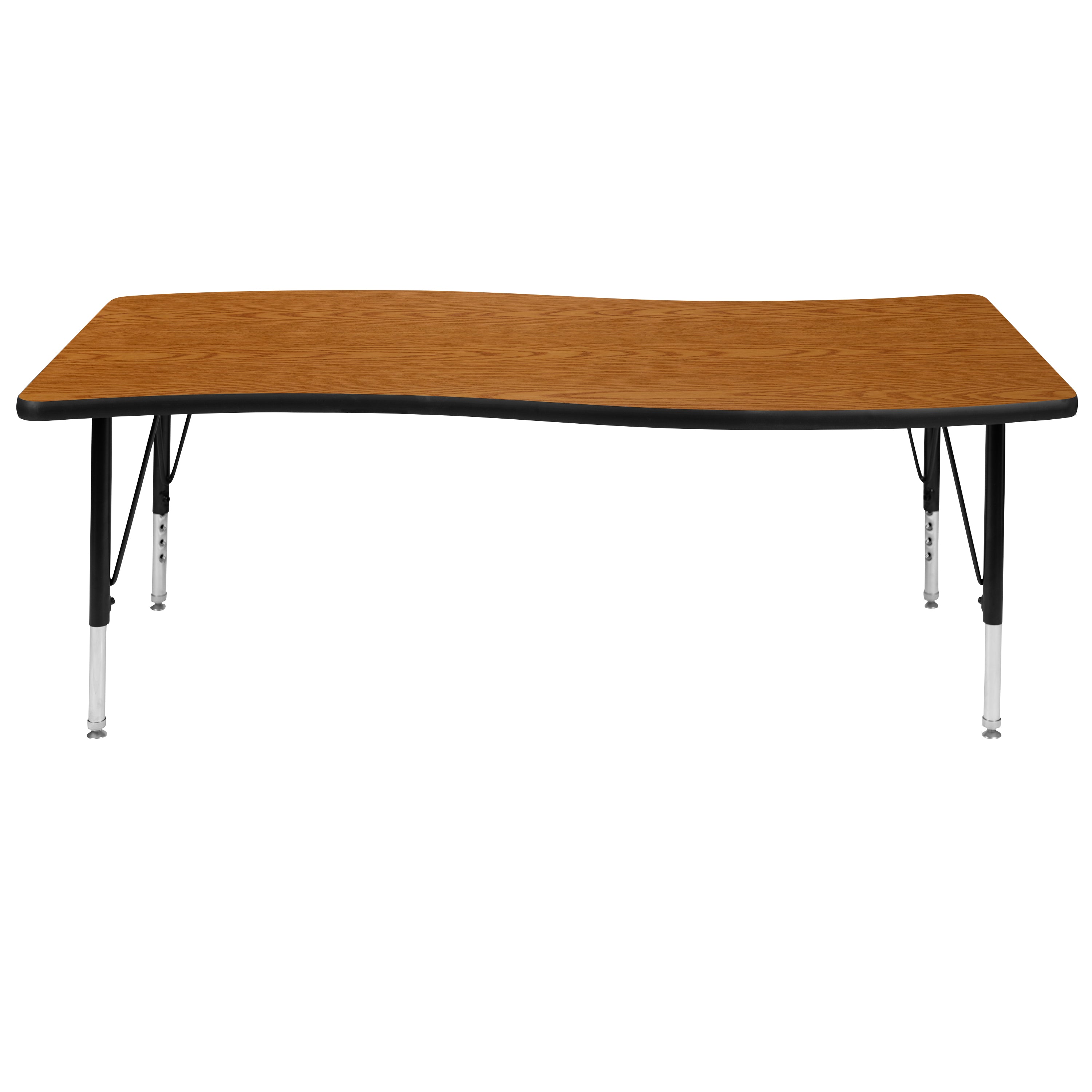 Wren 26"W x 60"L Rectangular Wave Flexible Collaborative Oak Thermal Laminate Activity Table - Height Adjustable Short Legs