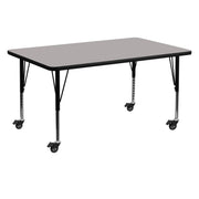 Wren Mobile 30''W x 60''L Rectangular Grey HP Laminate Activity Table - Height Adjustable Short Legs