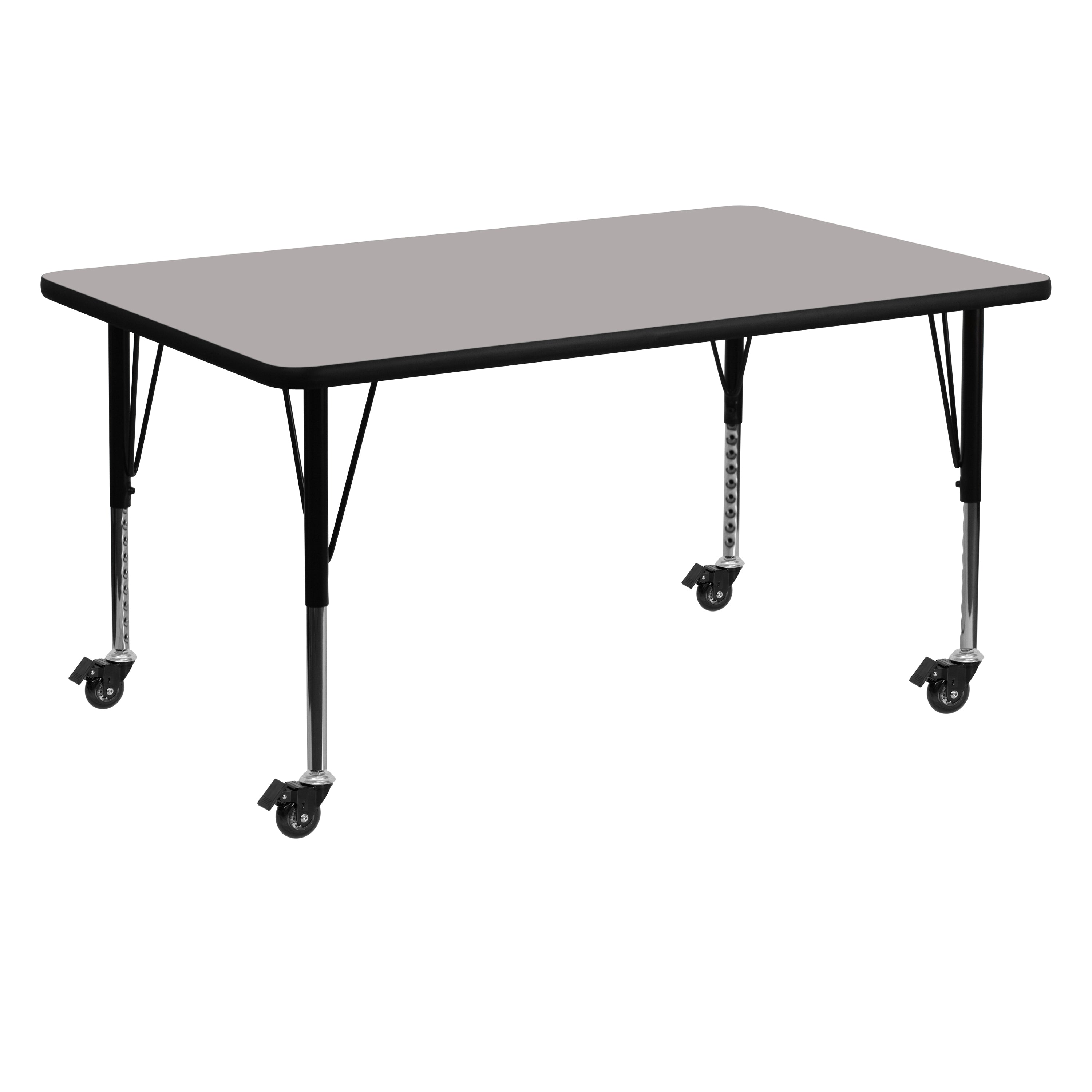 Wren Mobile 30''W x 60''L Rectangular Grey HP Laminate Activity Table - Height Adjustable Short Legs