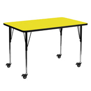 Wren Mobile 30''W x 60''L Rectangular Yellow HP Laminate Activity Table - Standard Height Adjustable Legs