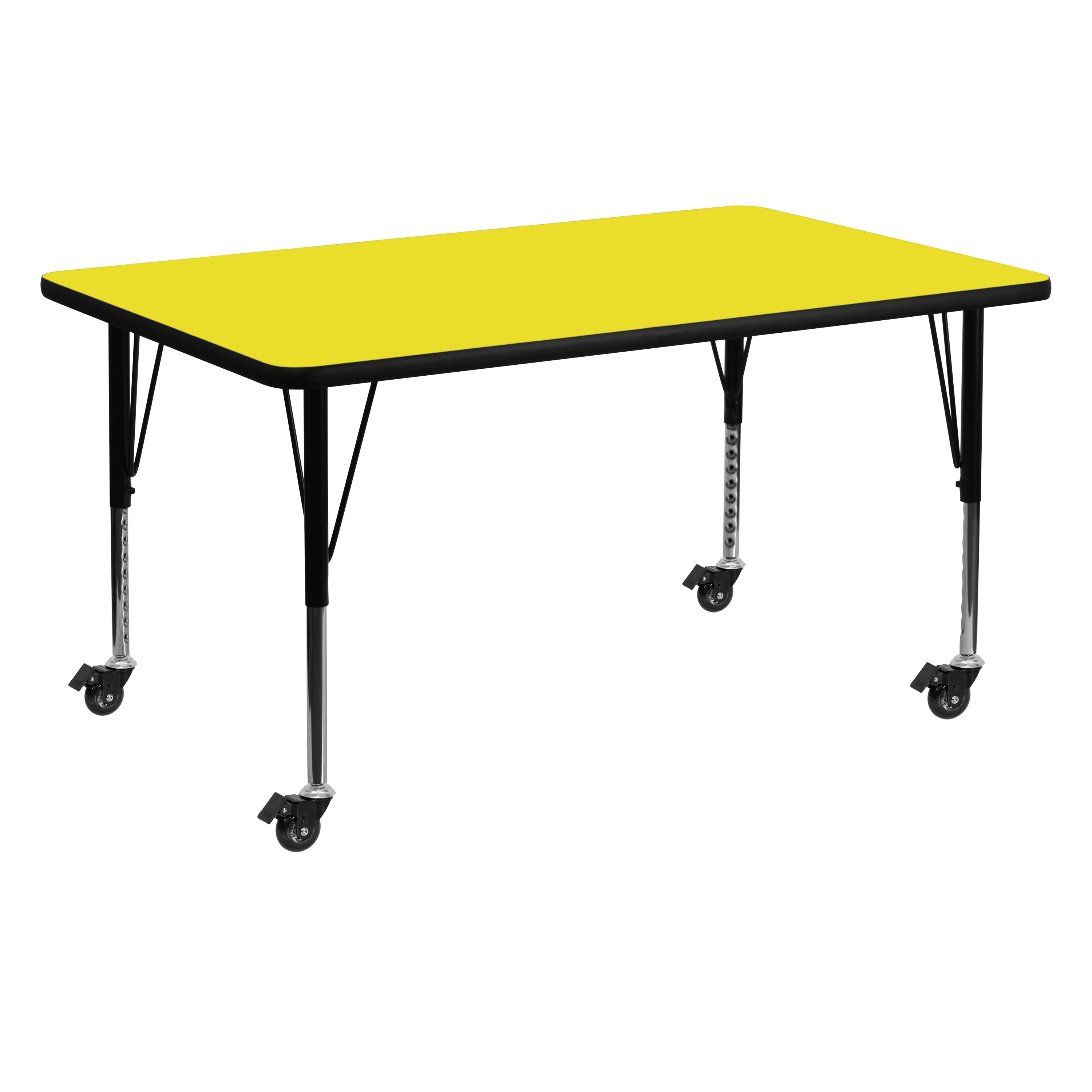 Wren Mobile 30''W x 60''L Rectangular Yellow HP Laminate Activity Table - Height Adjustable Short Legs