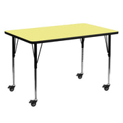 Wren Mobile 30''W x 60''L Rectangular Yellow Thermal Laminate Activity Table - Standard Height Adjustable Legs