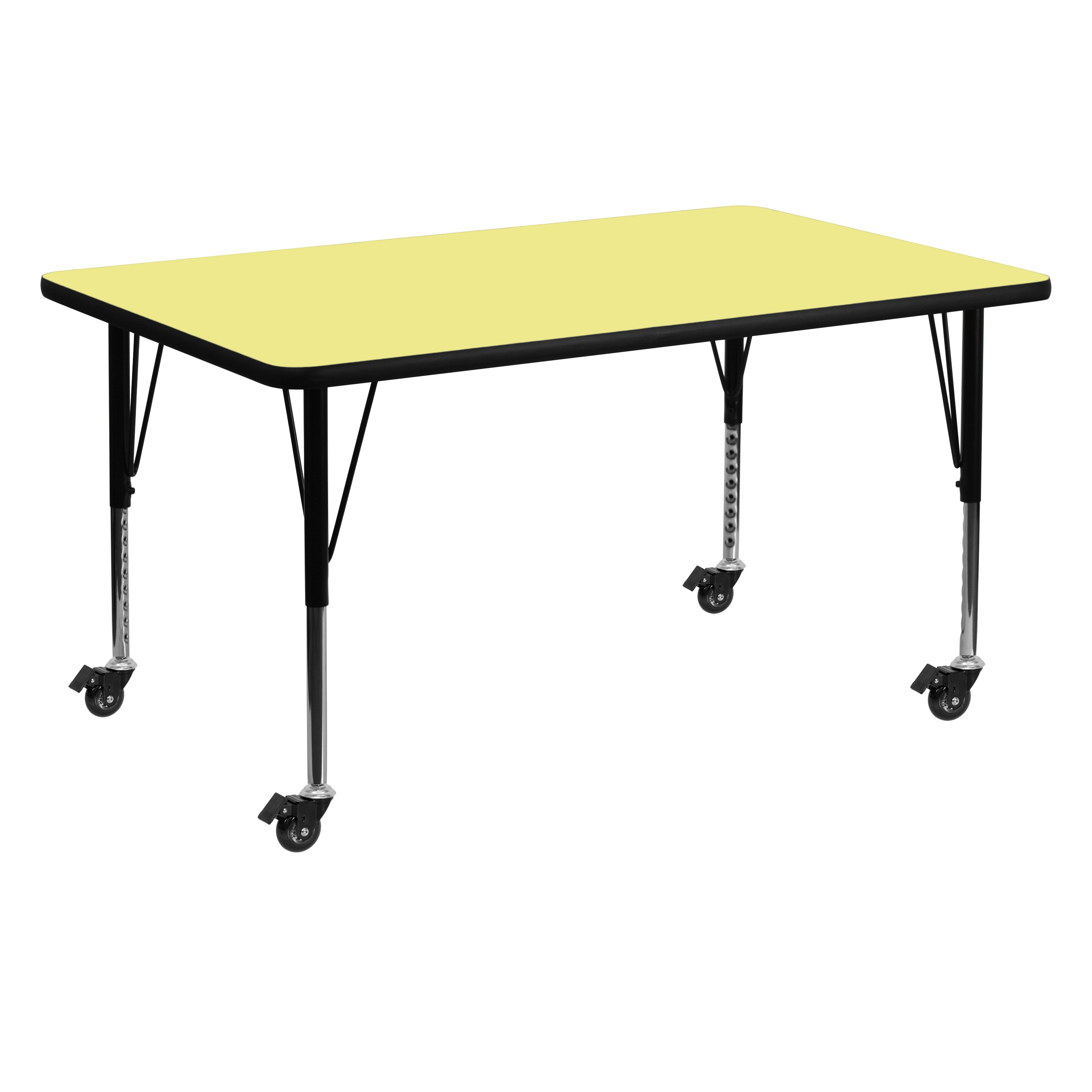 Wren Mobile 30''W x 60''L Rectangular Yellow Thermal Laminate Activity Table - Height Adjustable Short Legs