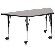 Wren Mobile 29''W x 57''L Trapezoid Grey HP Laminate Activity Table - Height Adjustable Short Legs