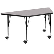 Wren Mobile 29''W x 57''L Trapezoid Grey Thermal Laminate Activity Table - Height Adjustable Short Legs