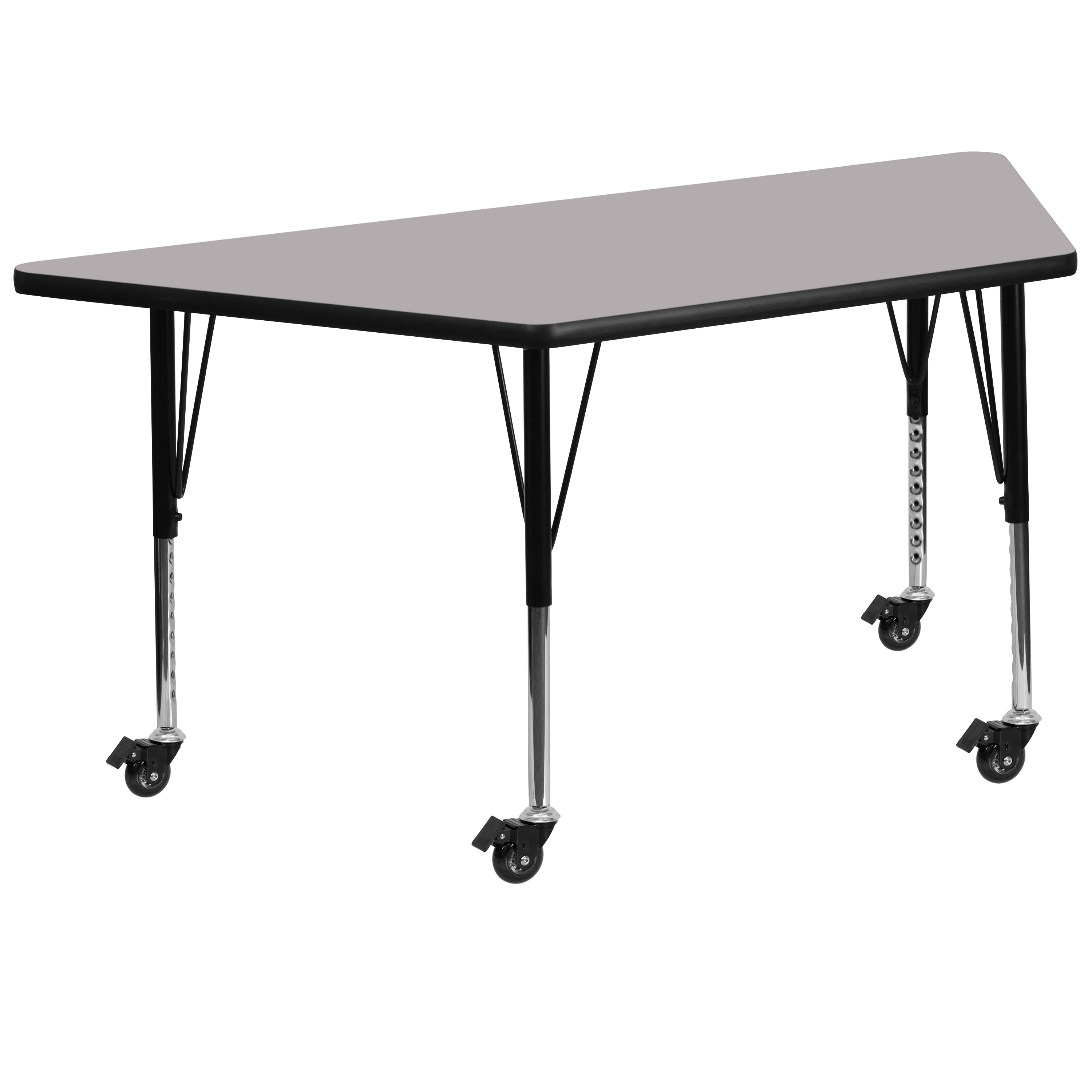 Wren Mobile 29''W x 57''L Trapezoid Grey Thermal Laminate Activity Table - Height Adjustable Short Legs