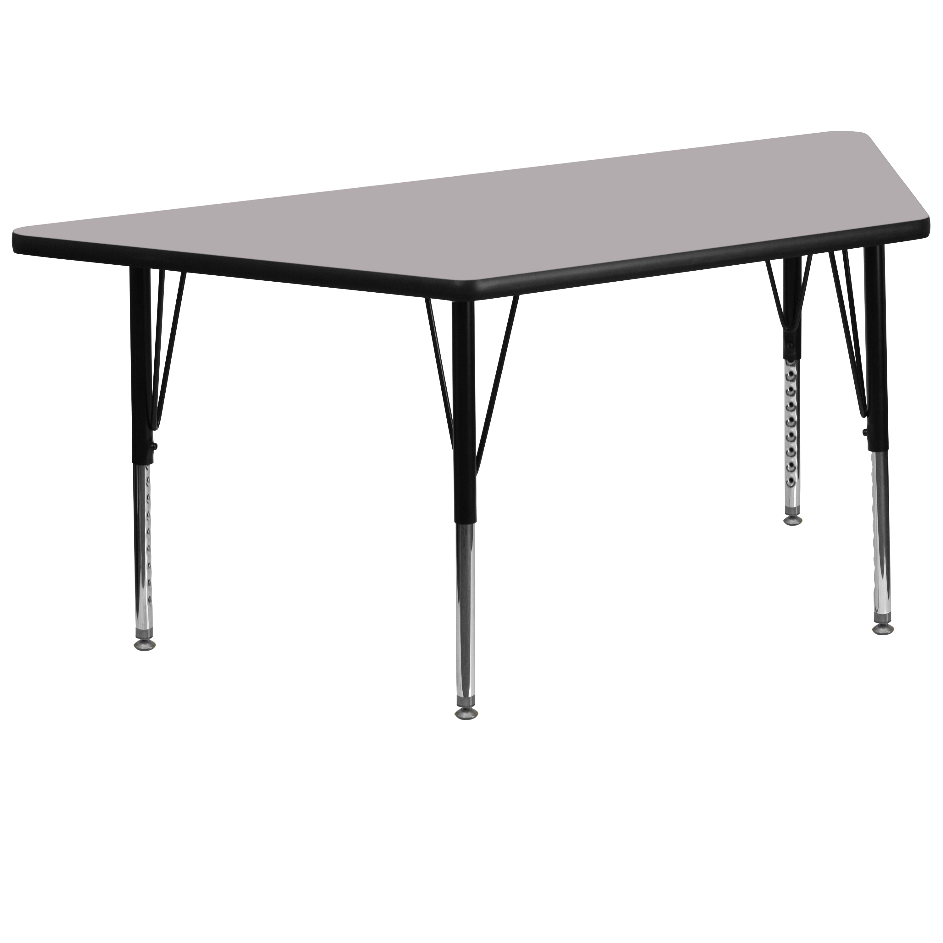 Wren 29''W x 57''L Trapezoid Grey Thermal Laminate Activity Table - Height Adjustable Short Legs