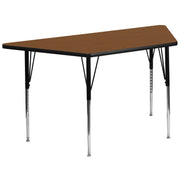 Wren 29''W x 57''L Trapezoid Oak HP Laminate Activity Table - Standard Height Adjustable Legs
