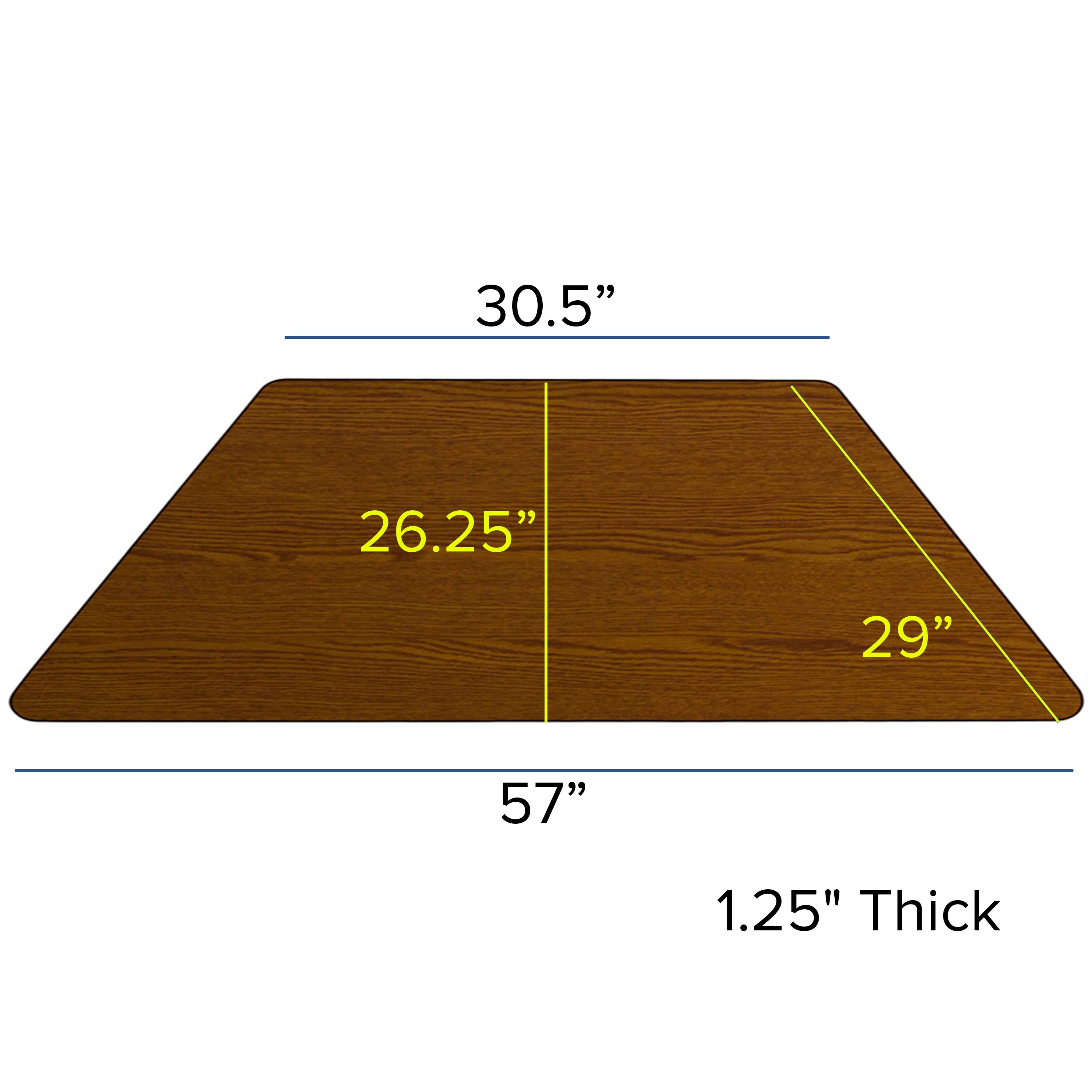 Wren Mobile 29''W x 57''L Trapezoid Oak HP Laminate Activity Table - Height Adjustable Short Legs